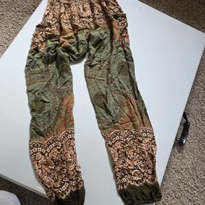Bohemian Green and Brown Women's Pants